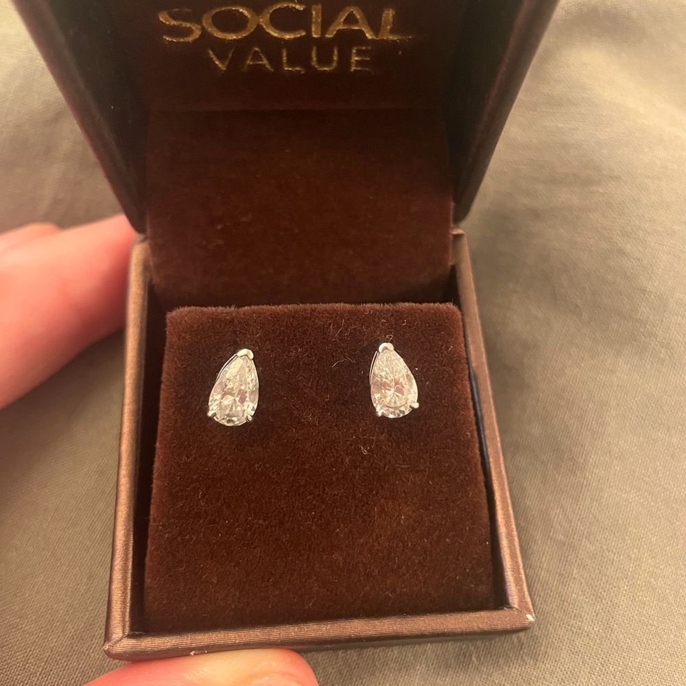 Dainty pear shaped CZ and sterling silver studs.